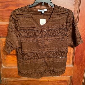 Brown Lace Button-Up Top